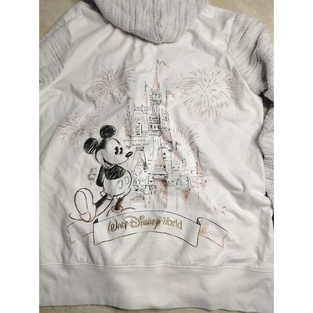 Disney Parks Walt Disney World Mickey Mouse Castle Zip Hoodie White Womens XL